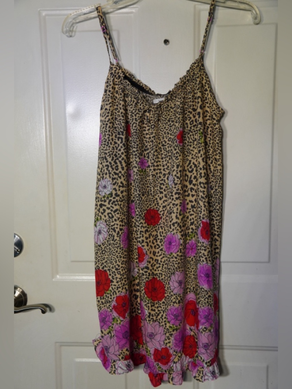 Kensie Leopard Print Floral Slip Dress - Tan, Red & Purple